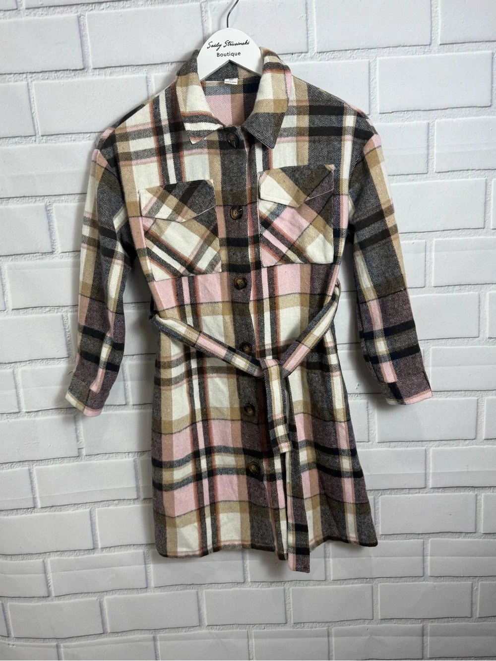 SHEIN Girls Plaid Belted Shirt Dress | Size 10Y | Button Front Long Sleeve